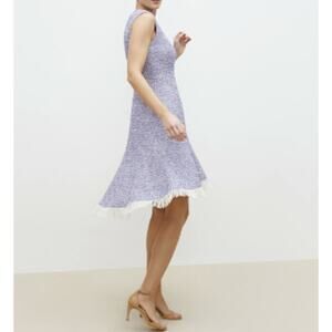 MM.LaFleur Womens Lindsay Blue White Bouclé Fringe Hem Dress 10 Refined